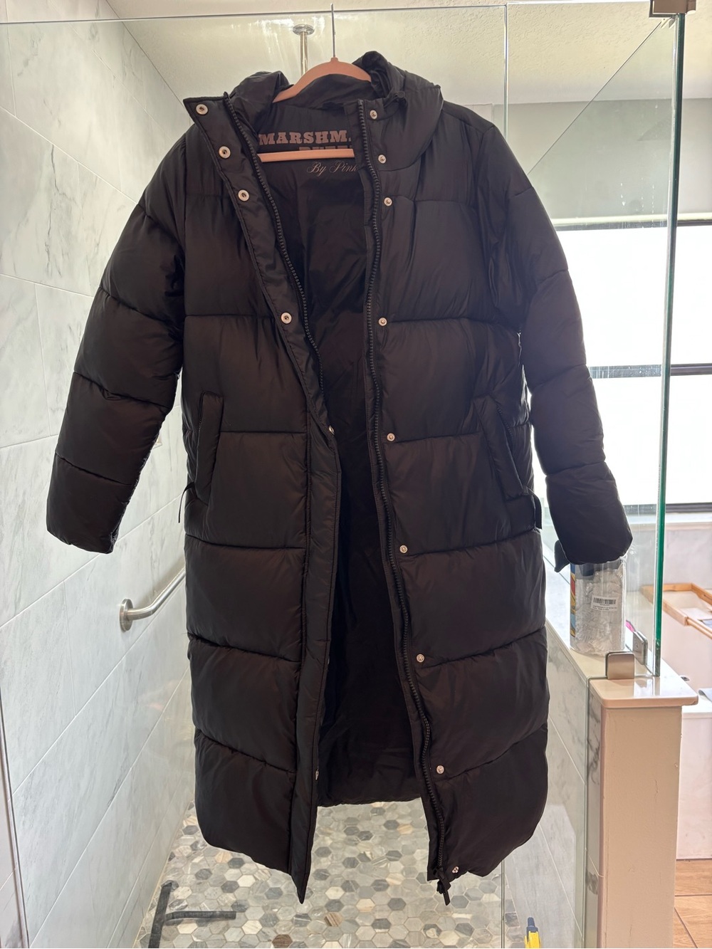 VS PINK Black Marshmallow Puffer Coat with Hood